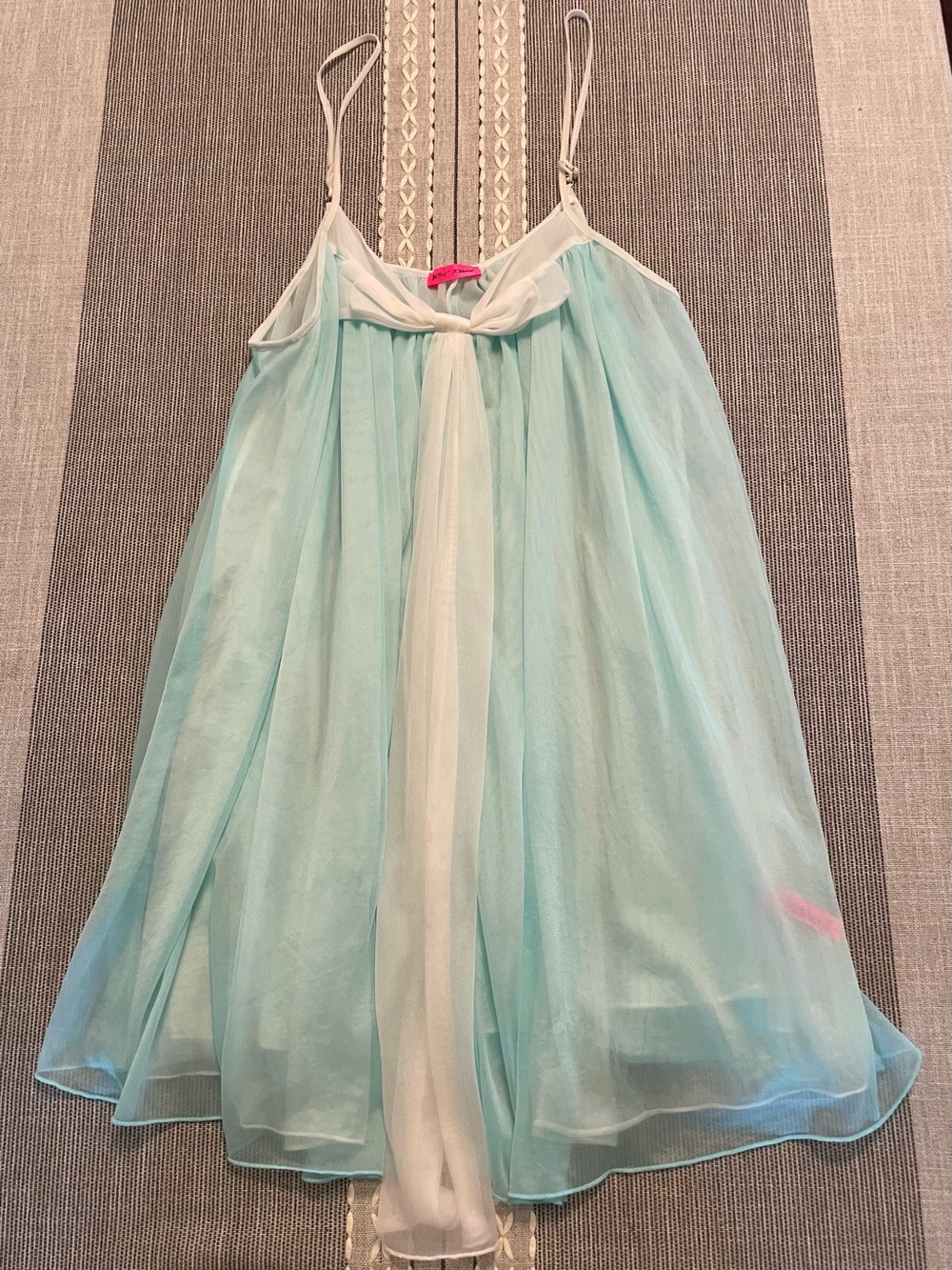 Vintage Y2K Betsey Johnson Aqua Blue Babydoll 60’s Slip Dress